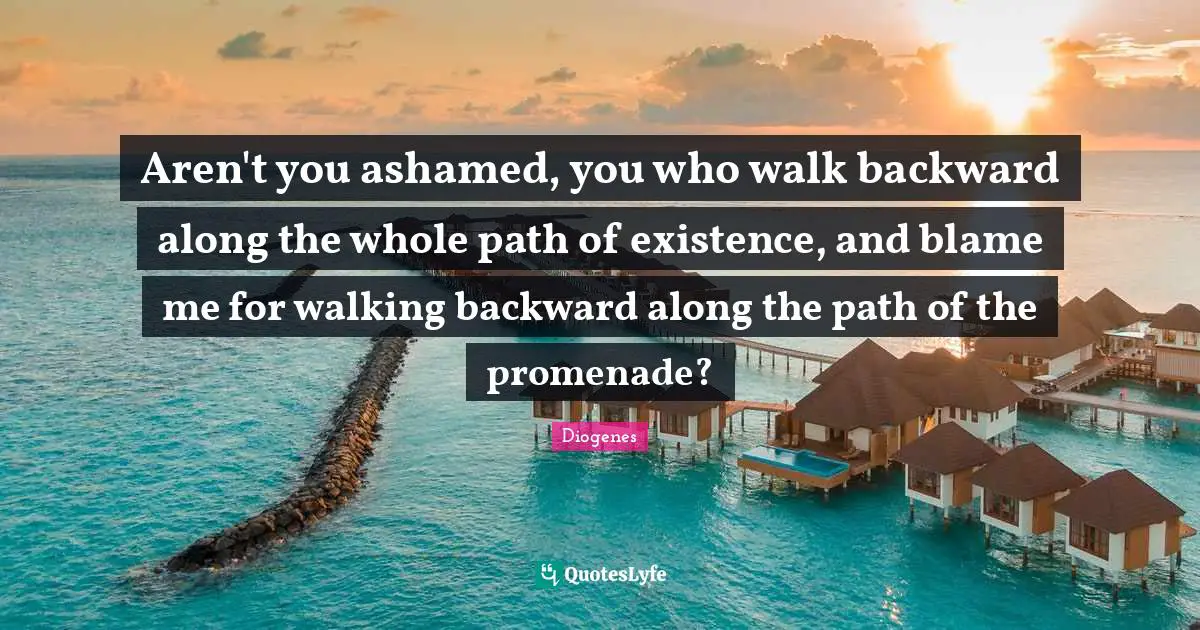 Aren't you ashamed, you who walk backward along the whole path of existence, and blame me for walking backward along the path of the promenade?