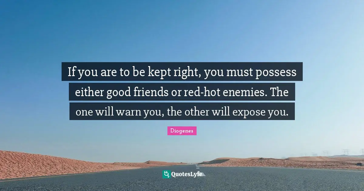 Good Friend Quotes: "If you are to be kept right, you must possess either good friends or red-hot enemies. The one will warn you, the other will expose you."