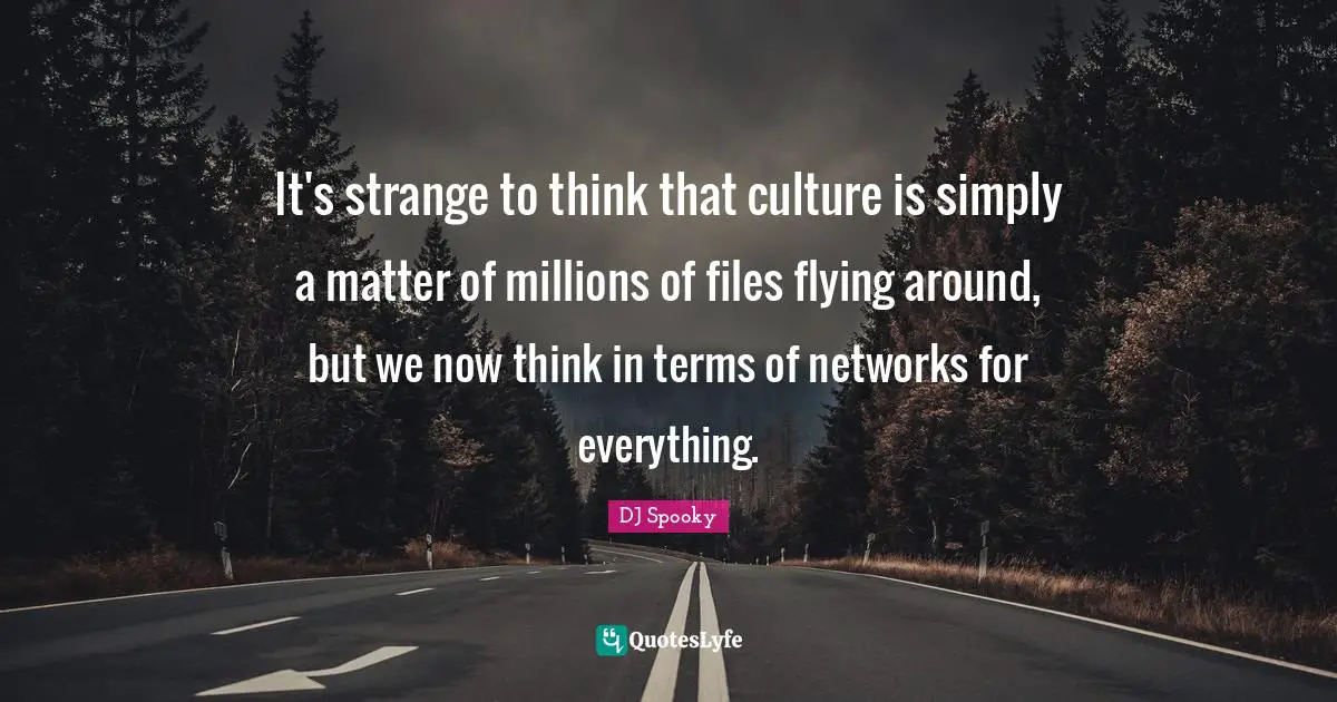 It's strange to think that culture is simply a matter of millions of files flying around, but we now think in terms of networks for everything.