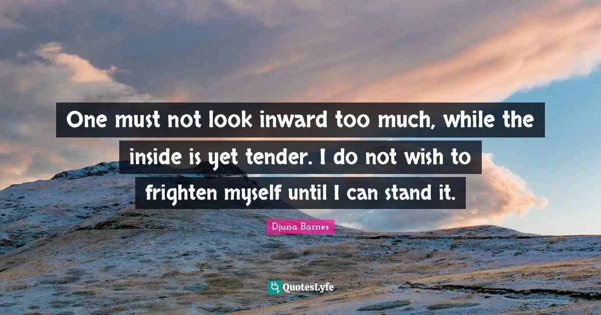 One must not look inward too much, while the inside is yet tender. I do not wish to frighten myself until I can stand it.