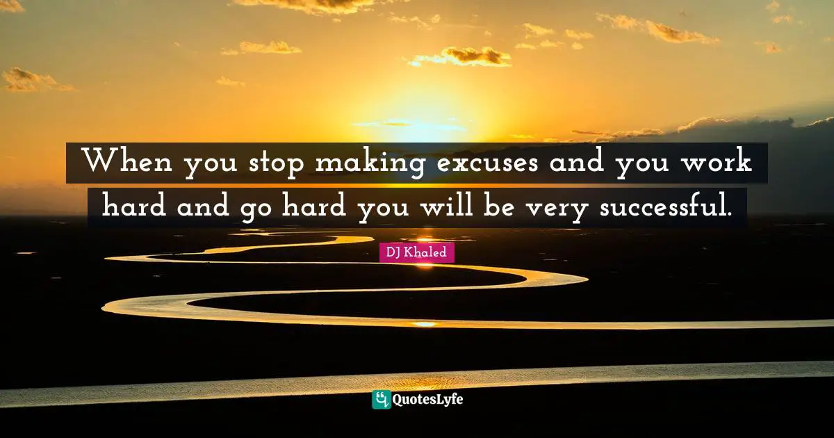 DJ Khaled Quotes: When you stop making excuses and you work hard and go hard you will be very successful.