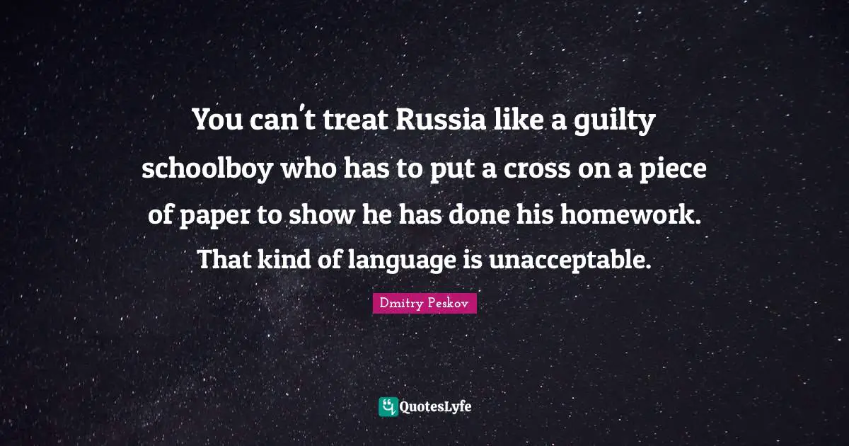 You can't treat Russia like a guilty schoolboy who has to put a cross on a piece of paper to show he has done his homework. That kind of language is unacceptable.
