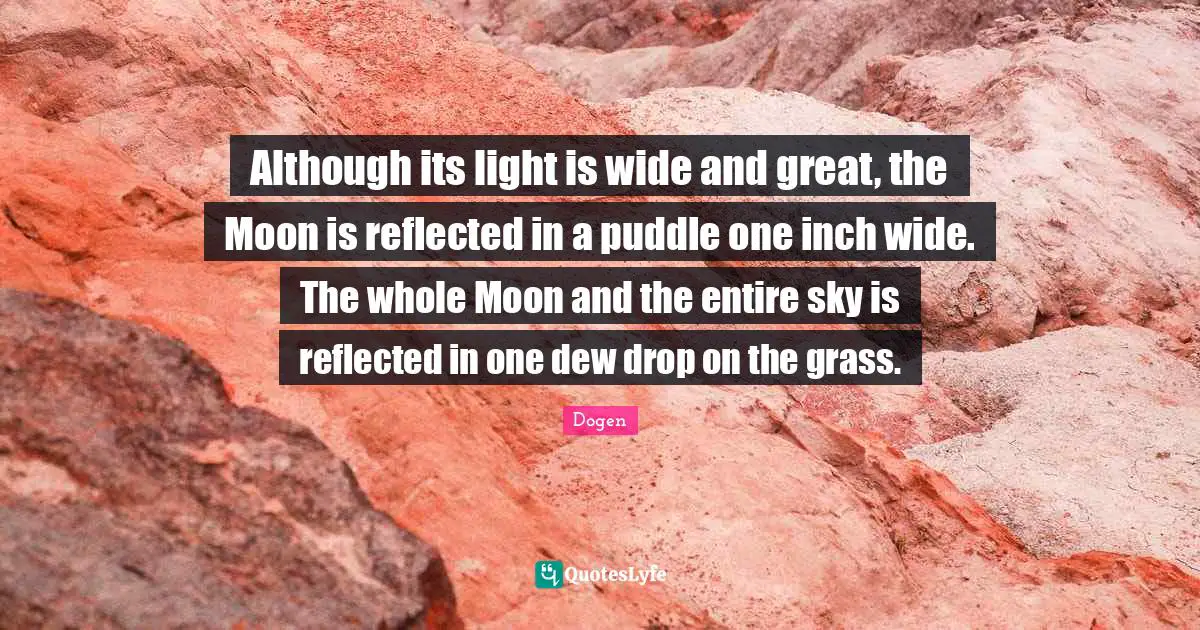 Dew Quotes: "Although its light is wide and great, the Moon is reflected in a puddle one inch wide. The whole Moon and the entire sky is reflected in one dew drop on the grass."