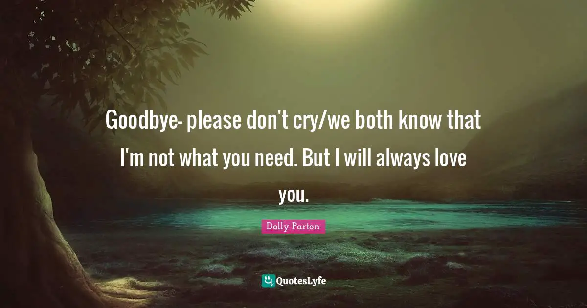 Goodbye- please don't cry/we both know that I'm not what you need. But I will always love you.
