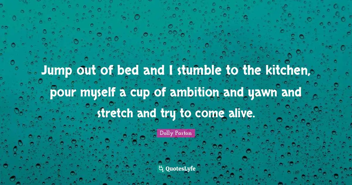 Jump out of bed and I stumble to the kitchen, pour myself a cup of ambition and yawn and stretch and try to come alive.