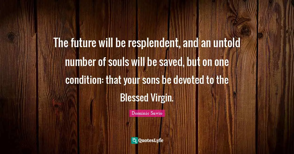 Blessed Quotes: "The future will be resplendent, and an untold number of souls will be saved, but on one condition: that your sons be devoted to the Blessed Virgin."