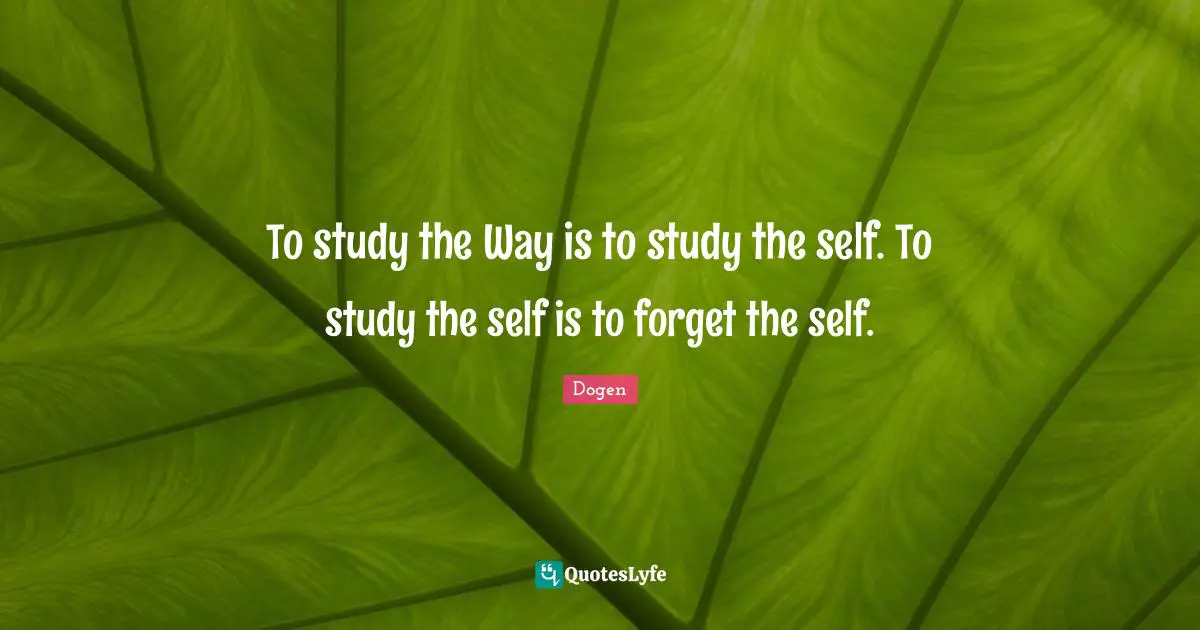 To study the Way is to study the self. To study the self is to forget the self.