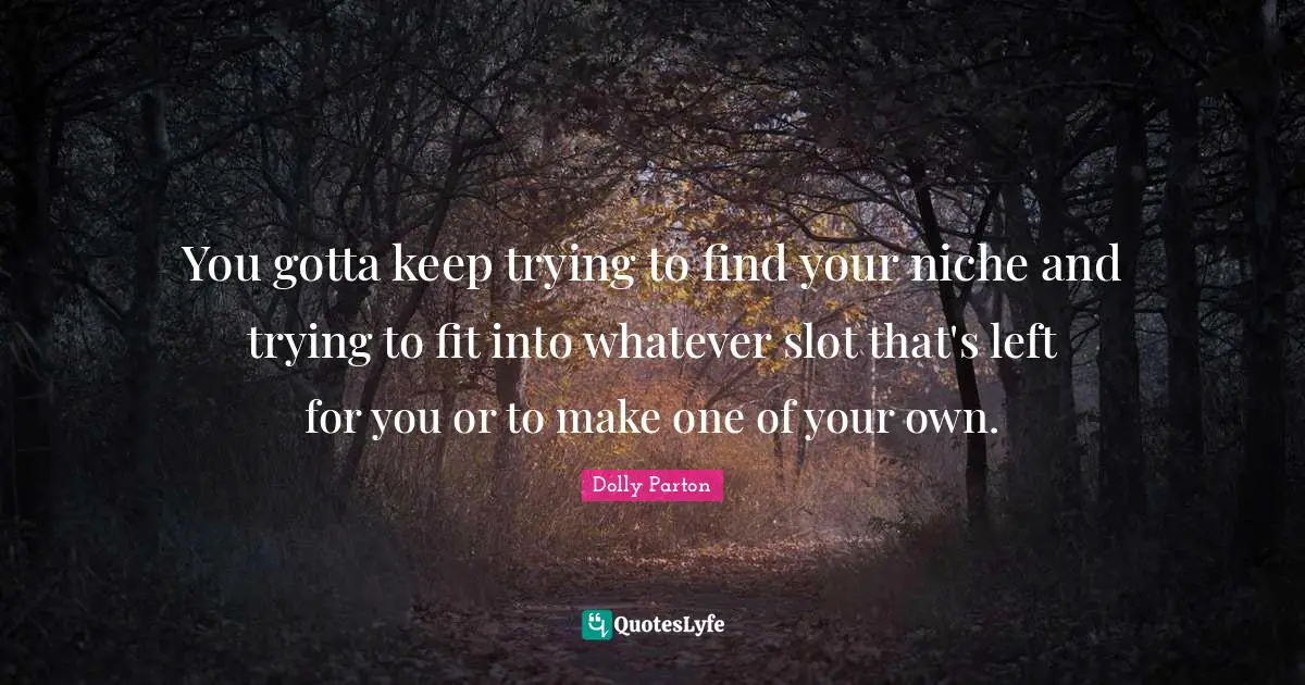 You gotta keep trying to find your niche and trying to fit into whatever slot that's left for you or to make one of your own.