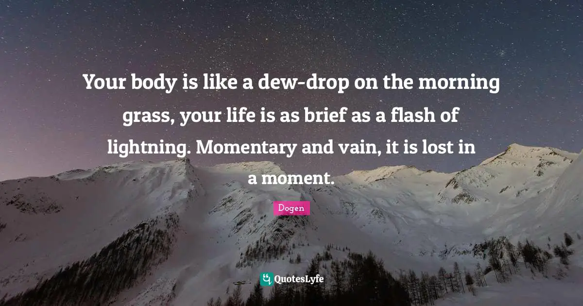 Lightning Quotes: "Your body is like a dew-drop on the morning grass, your life is as brief as a flash of lightning. Momentary and vain, it is lost in a moment."