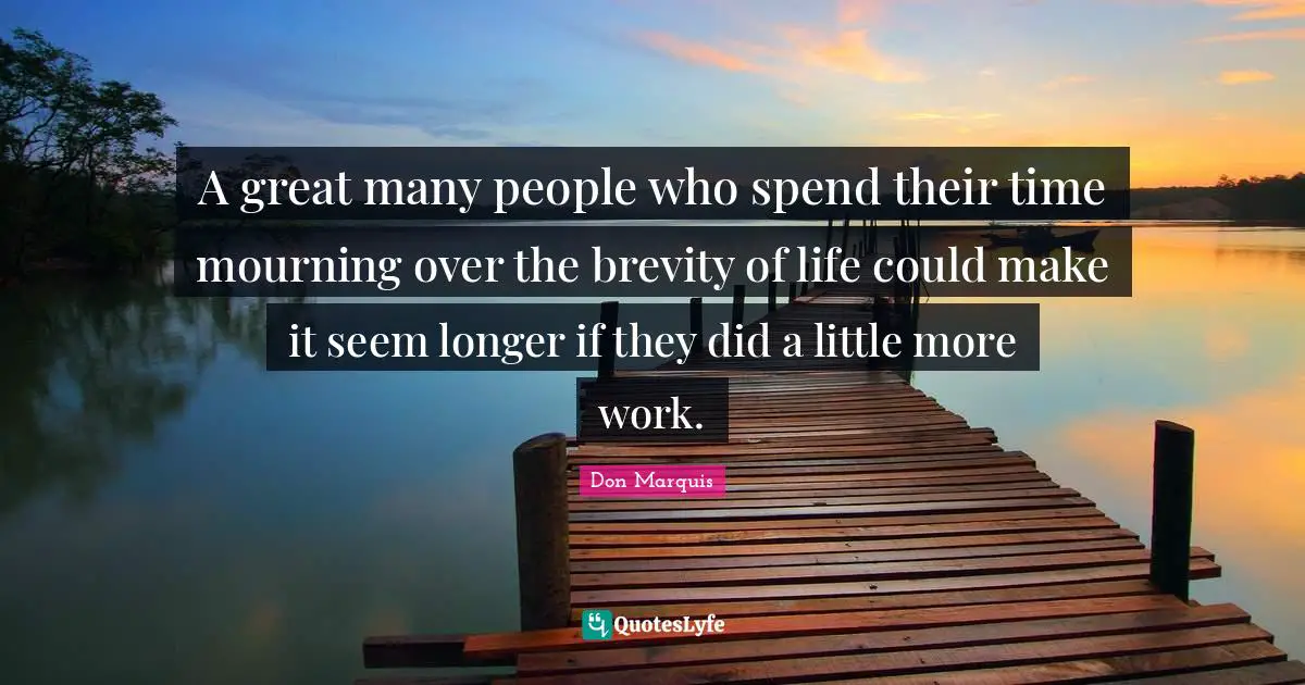 A great many people who spend their time mourning over the brevity of life could make it seem longer if they did a little more work.