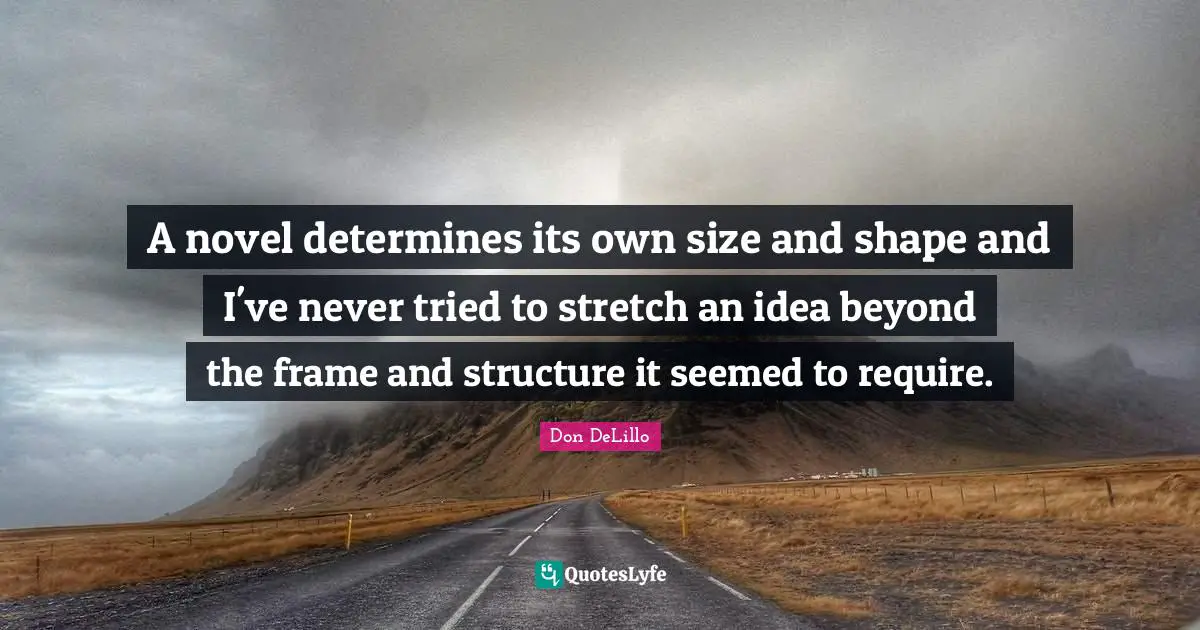 A novel determines its own size and shape and I've never tried to stretch an idea beyond the frame and structure it seemed to require.