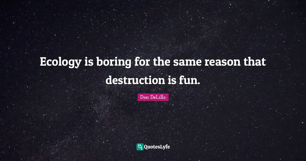Ecology is boring for the same reason that destruction is fun.