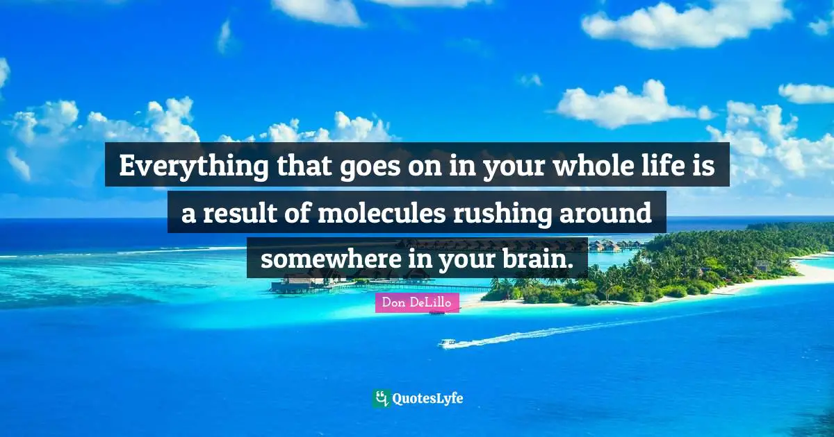 Don DeLillo Quotes: "Everything that goes on in your whole life is a result of molecules rushing around somewhere in your brain."