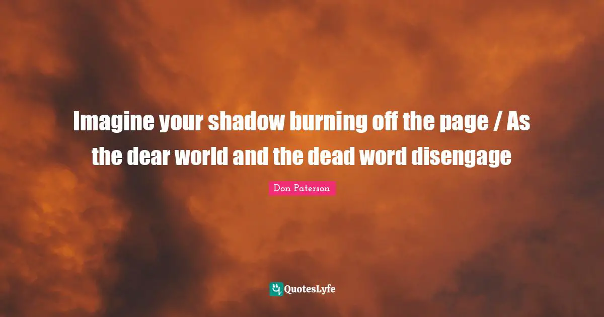 The Shadow World Quotes: "Imagine your shadow burning off the page / As the dear world and the dead word disengage"