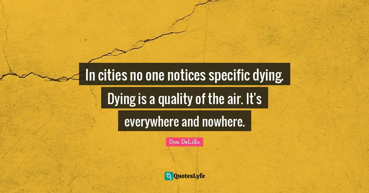 In cities no one notices specific dying. Dying is a quality of the air. It's everywhere and nowhere.