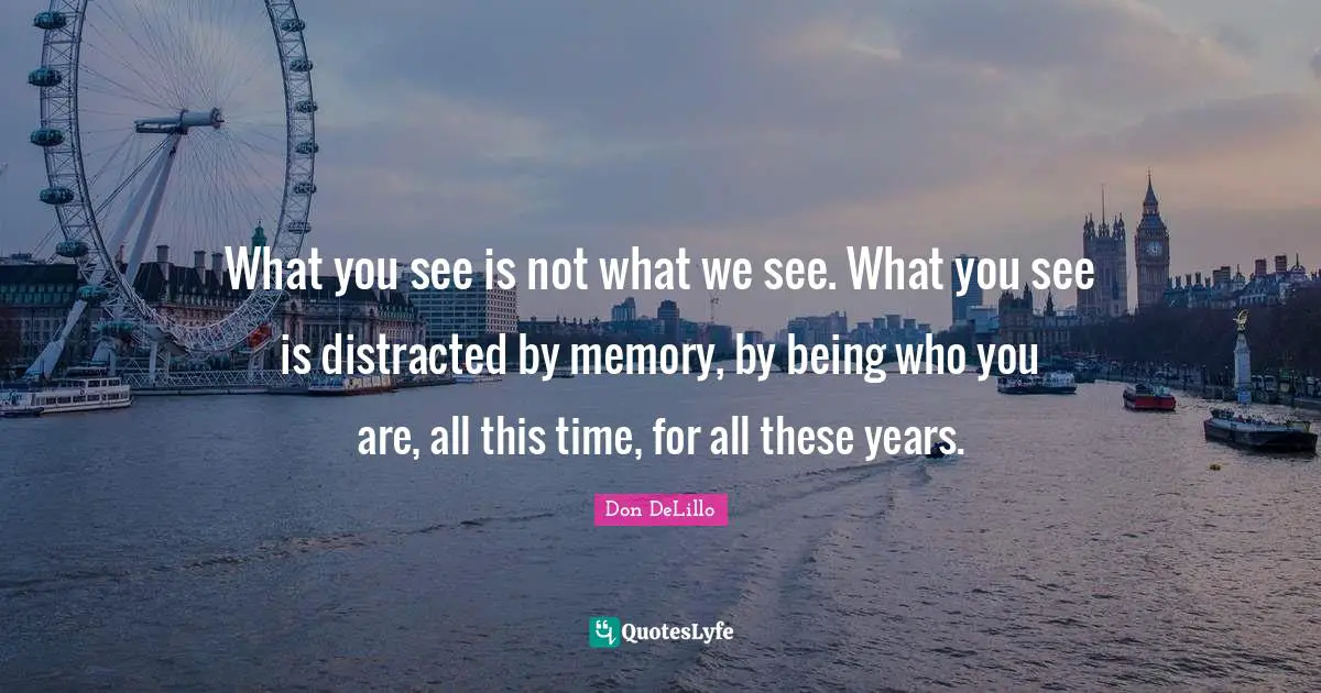 What you see is not what we see. What you see is distracted by memory, by being who you are, all this time, for all these years.
