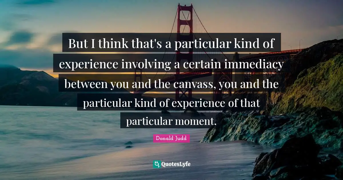 But I think that's a particular kind of experience involving a certain immediacy between you and the canvass, you and the particular kind of experience of that particular moment.