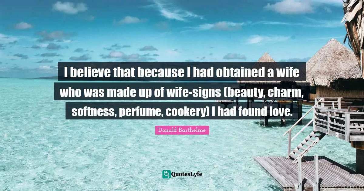 I believe that because I had obtained a wife who was made up of wife-signs (beauty, charm, softness, perfume, cookery) I had found love.