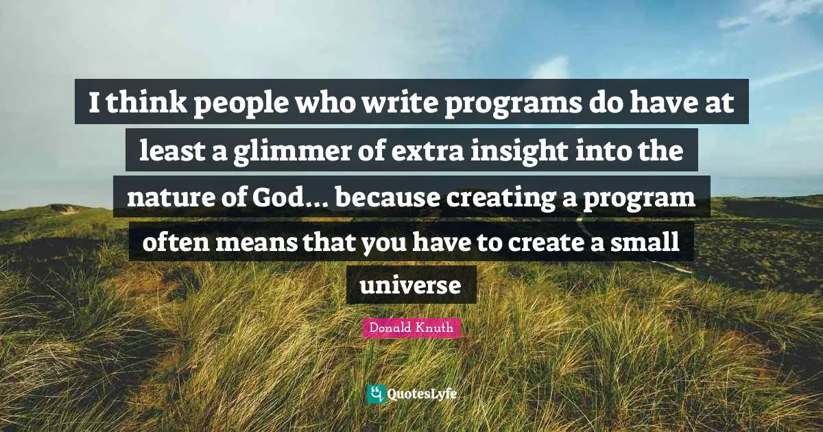 I think people who write programs do have at least a glimmer of extra insight into the nature of God... because creating a program often means that you have to create a small universe