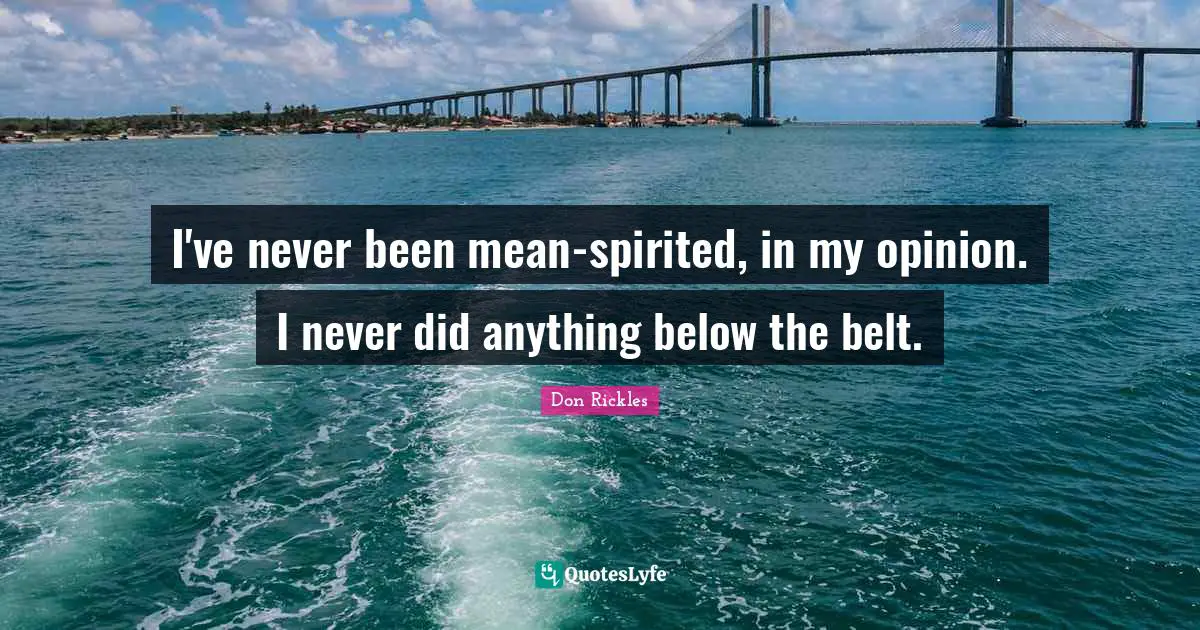 I've never been mean-spirited, in my opinion. I never did anything below the belt.