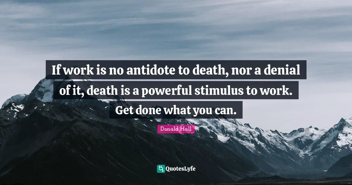 If work is no antidote to death, nor a denial of it, death is a powerful stimulus to work. Get done what you can.
