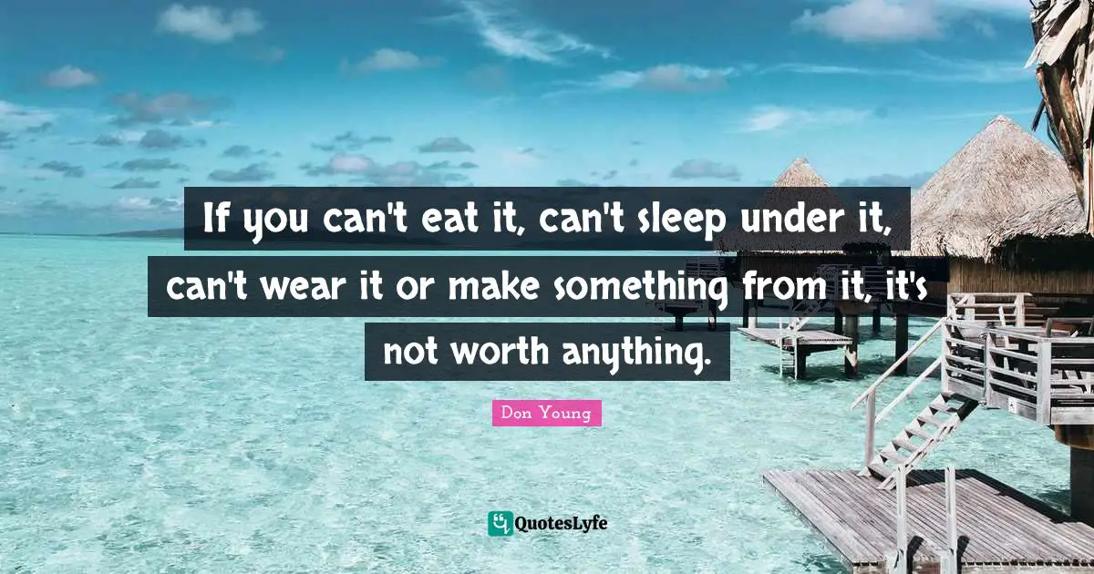 If you can't eat it, can't sleep under it, can't wear it or make something from it, it's not worth anything.