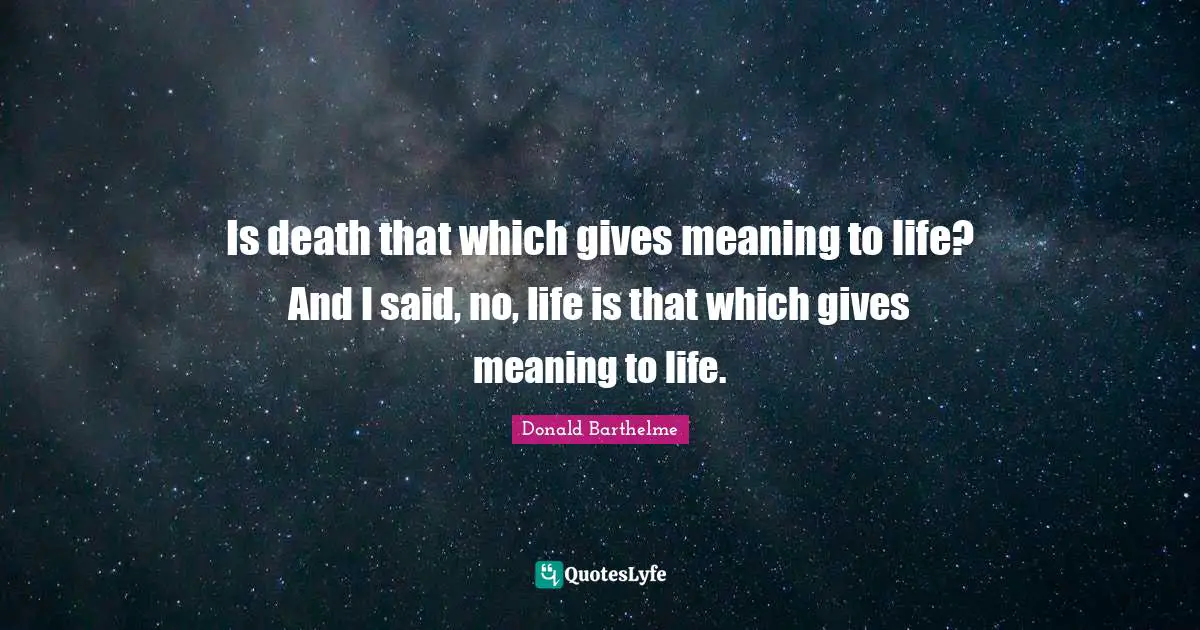 Is death that which gives meaning to life? And I said, no, life is that which gives meaning to life.