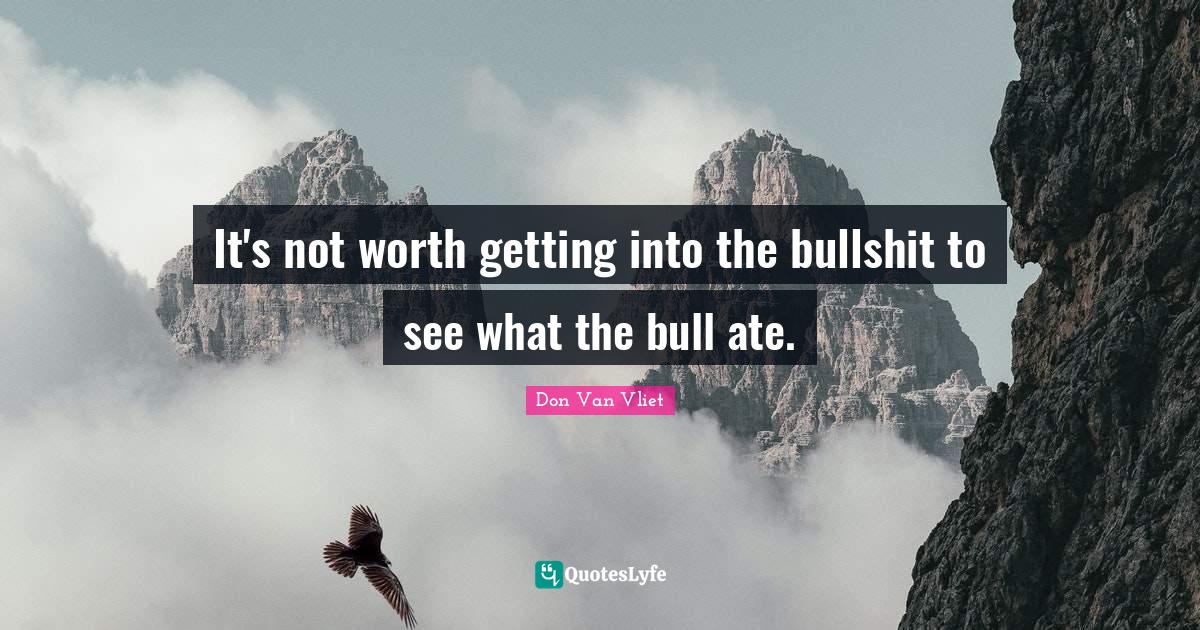 It's not worth getting into the bullshit to see what the bull ate.... Quote by Don Van Vliet