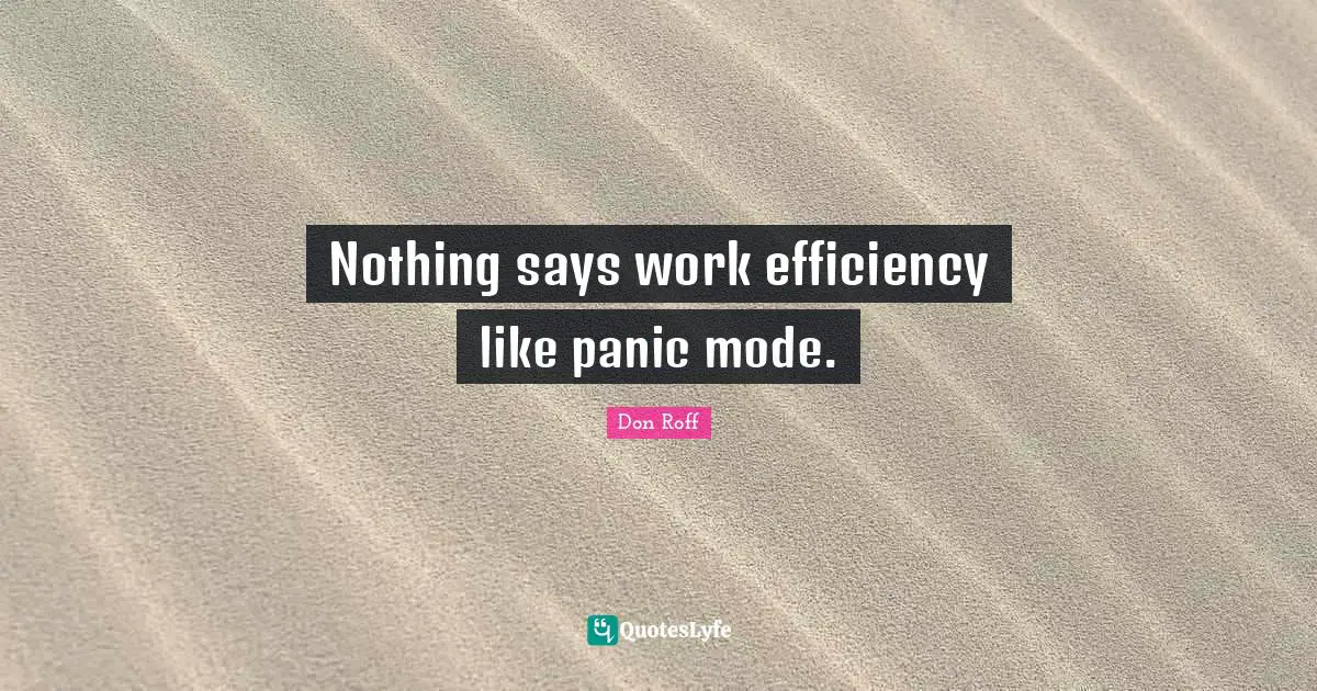 Don Roff Quotes: "Nothing says work efficiency like panic mode."