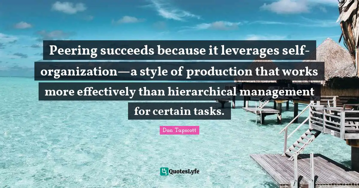 Peering succeeds because it leverages self-organization—a style of production that works more effectively than hierarchical management for certain tasks.