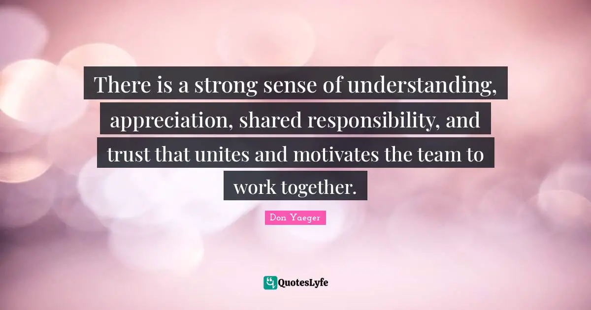 There is a strong sense of understanding, appreciation, shared responsibility, and trust that unites and motivates the team to work together.