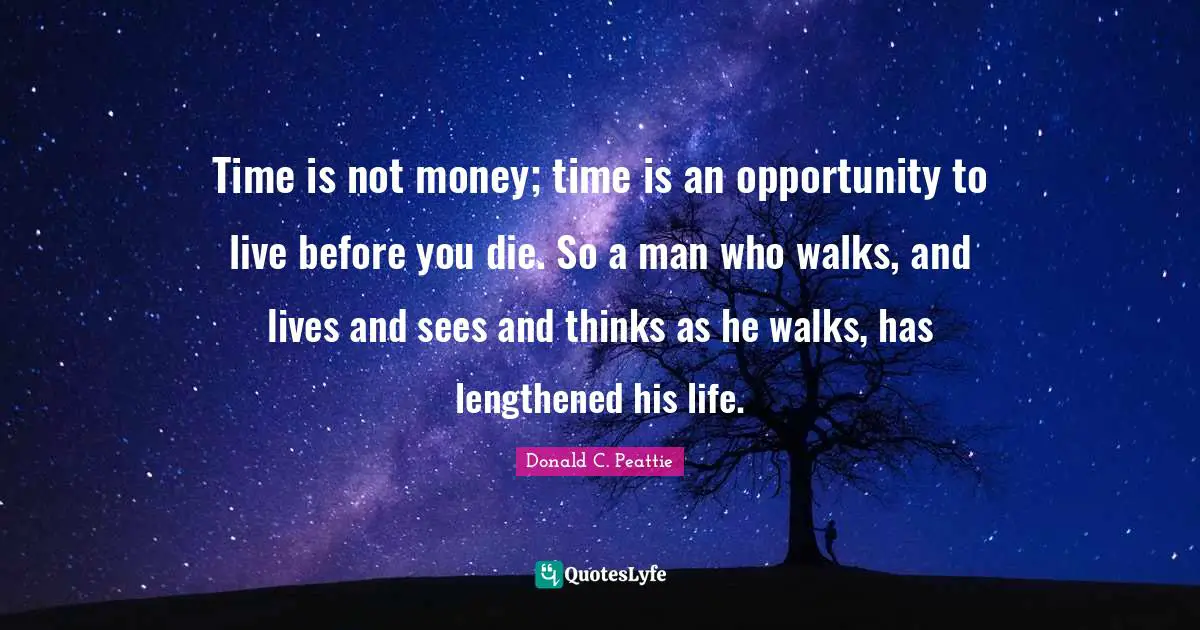 Time is not money; time is an opportunity to live before you die. So a man who walks, and lives and sees and thinks as he walks, has lengthened his life.