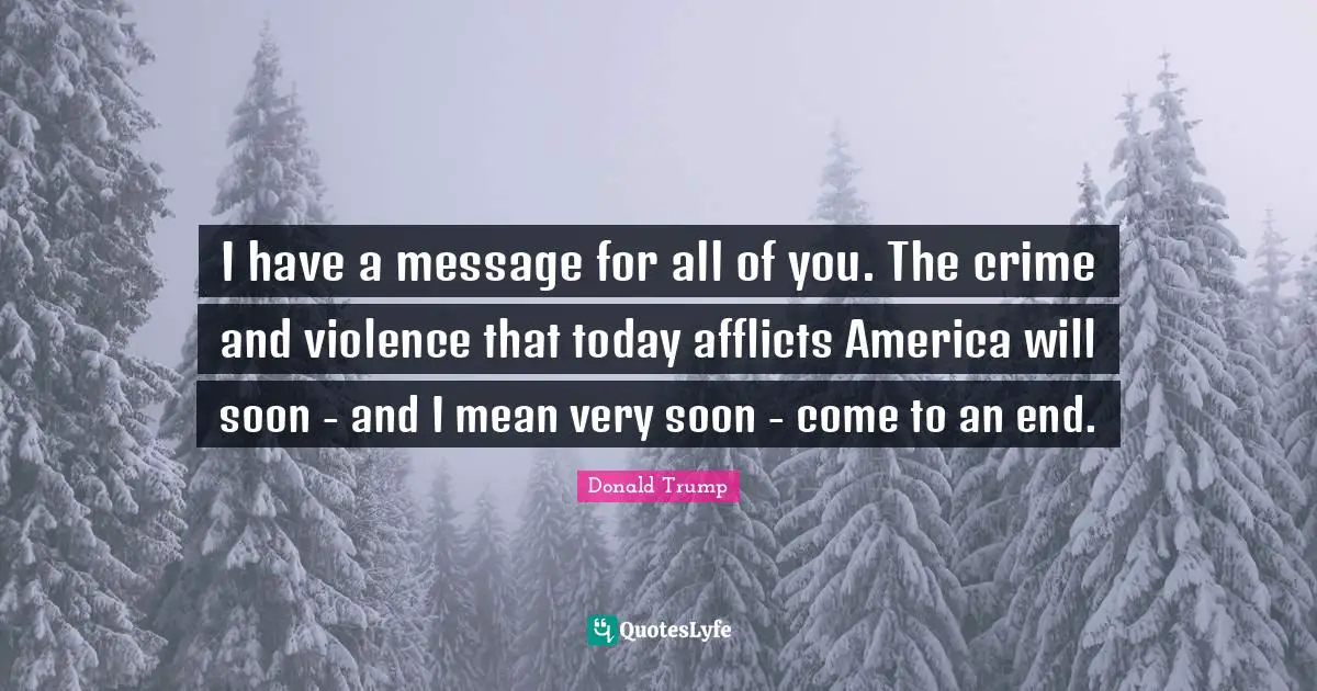 I have a message for all of you. The crime and violence that today afflicts America will soon - and I mean very soon - come to an end.