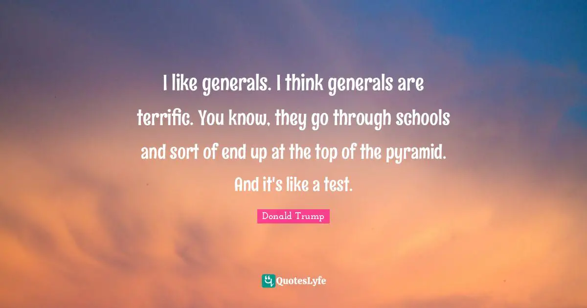 I like generals. I think generals are terrific. You know, they go through schools and sort of end up at the top of the pyramid. And it's like a test.