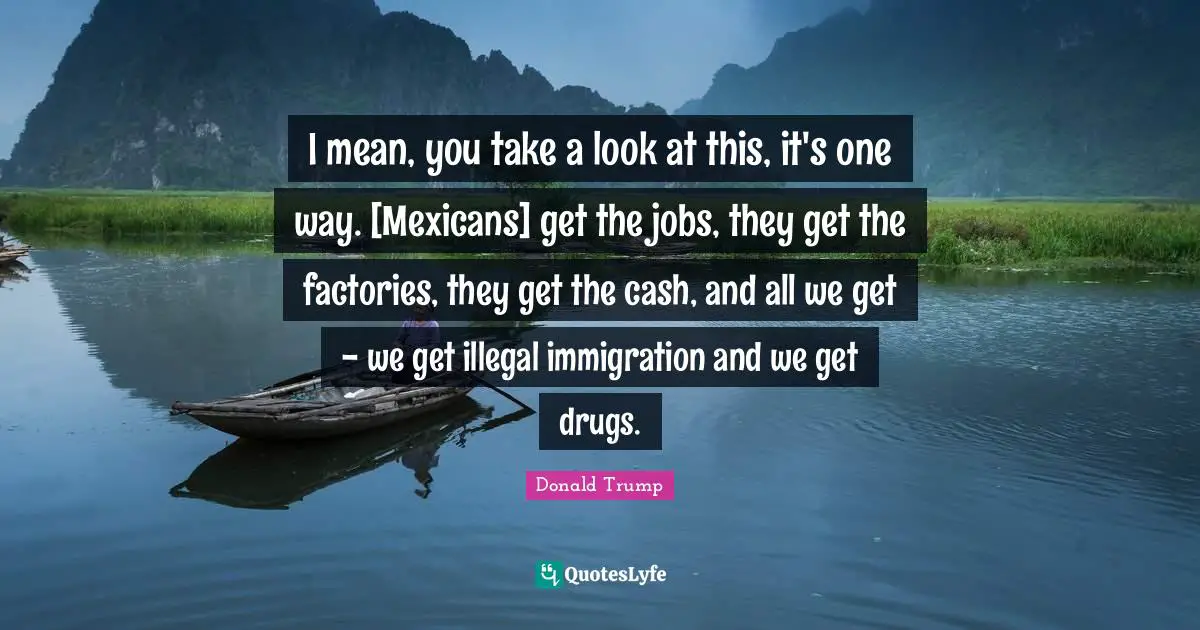I mean, you take a look at this, it's one way. [Mexicans] get the jobs, they get the factories, they get the cash, and all we get - we get illegal immigration and we get drugs.
