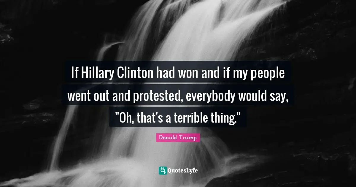 If Hillary Clinton had won and if my people went out and protested, everybody would say, "Oh, that's a terrible thing."
