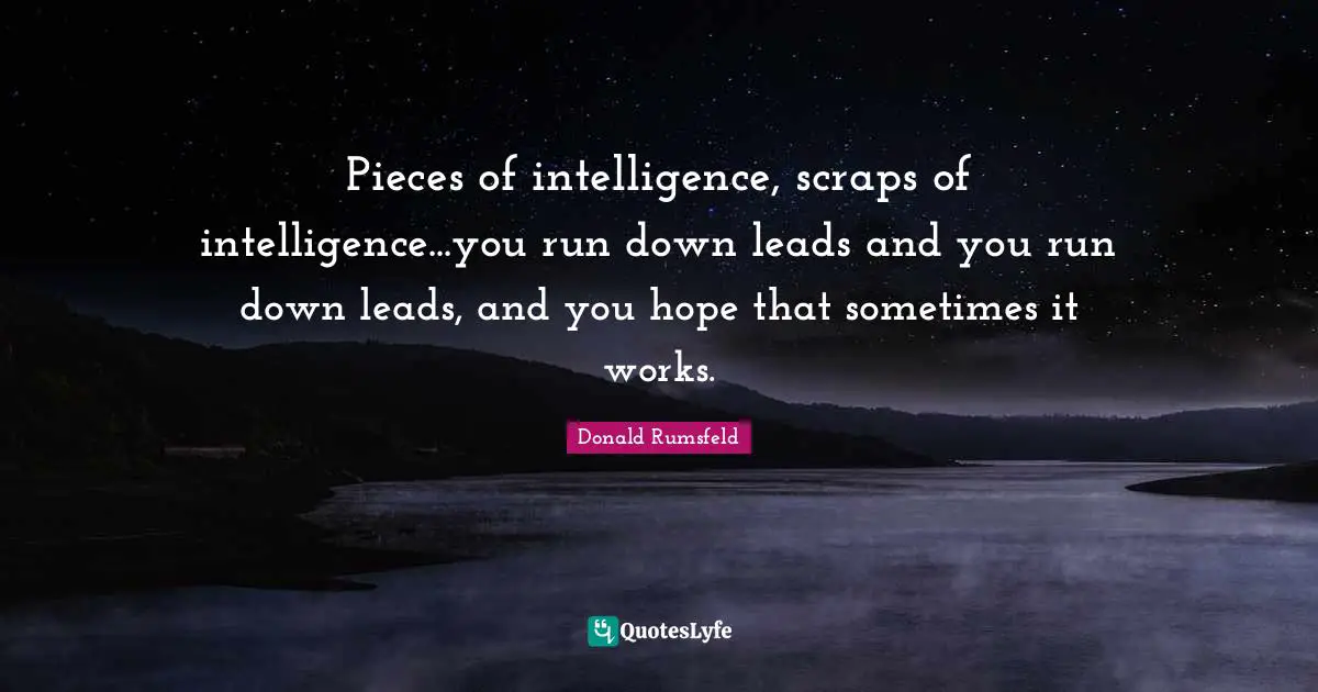 Pieces of intelligence, scraps of intelligence...you run down leads and you run down leads, and you hope that sometimes it works.