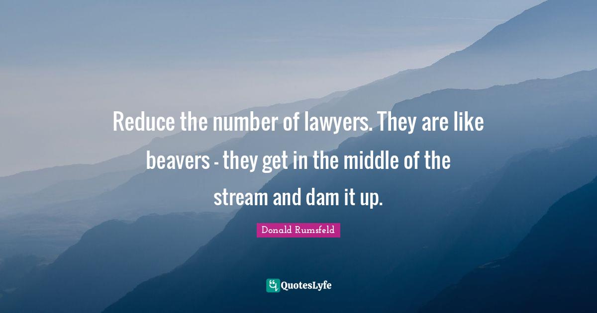 Donald Rumsfeld Quotes: Reduce the number of lawyers. They are like beavers - they get in the middle of the stream and dam it up.