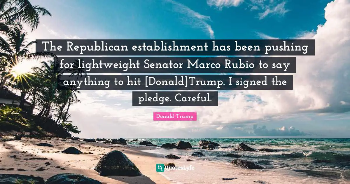 The Republican establishment has been pushing for lightweight Senator Marco Rubio to say anything to hit [Donald]Trump. I signed the pledge. Careful.