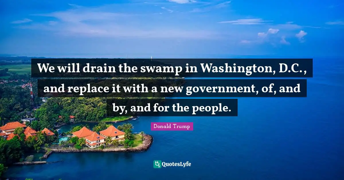 We will drain the swamp in Washington, D.C., and replace it with a new government, of, and by, and for the people.