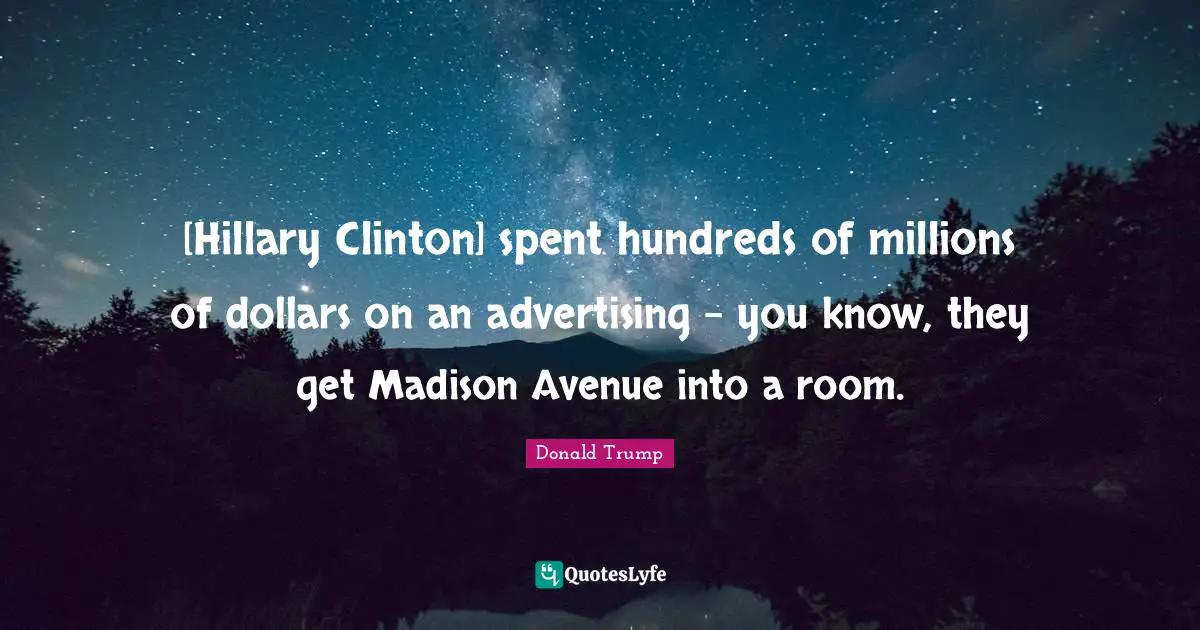 [Hillary Clinton] spent hundreds of millions of dollars on an advertising - you know, they get Madison Avenue into a room.