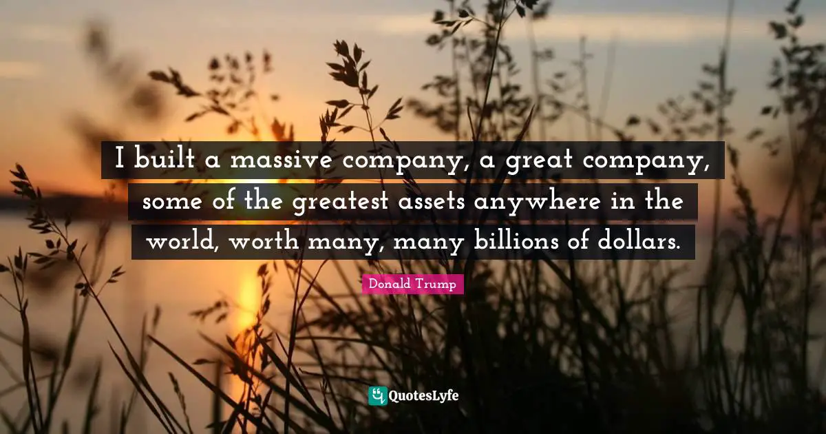 I built a massive company, a great company, some of the greatest assets anywhere in the world, worth many, many billions of dollars.