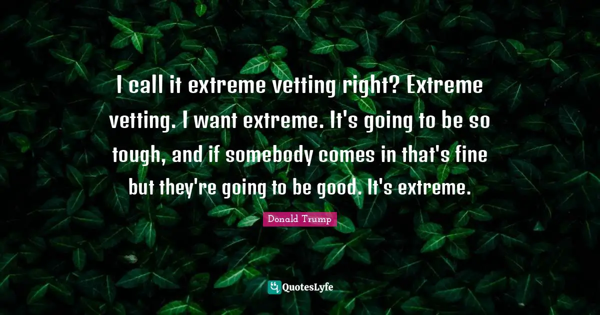 I call it extreme vetting right? Extreme vetting. I want extreme. It's going to be so tough, and if somebody comes in that's fine but they're going to be good. It's extreme.