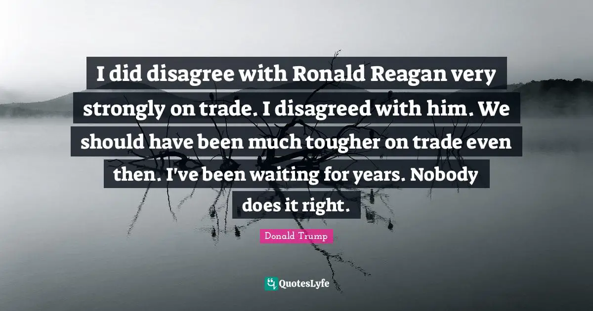I did disagree with Ronald Reagan very strongly on trade. I disagreed with him. We should have been much tougher on trade even then. I've been waiting for years. Nobody does it right.