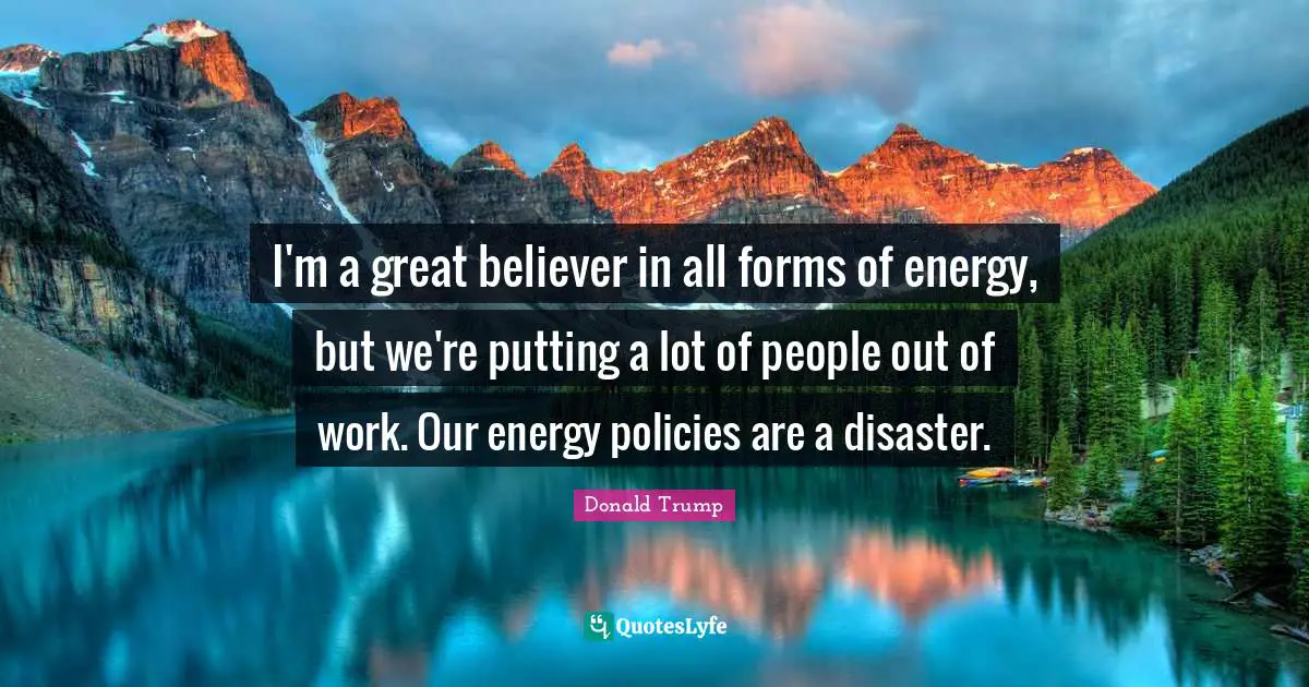 I'm a great believer in all forms of energy, but we're putting a lot of people out of work. Our energy policies are a disaster.
