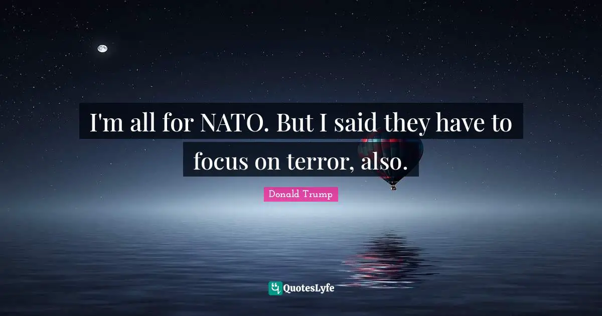I'm all for NATO. But I said they have to focus on terror, also.