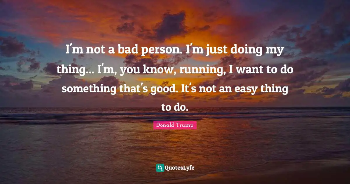 I'm not a bad person. I'm just doing my thing... I'm, you know, running, I want to do something that's good. It's not an easy thing to do.