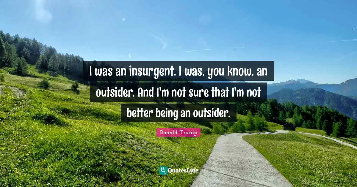 I was an insurgent. I was, you know, an outsider. And I'm not sure that I'm not better being an outsider.