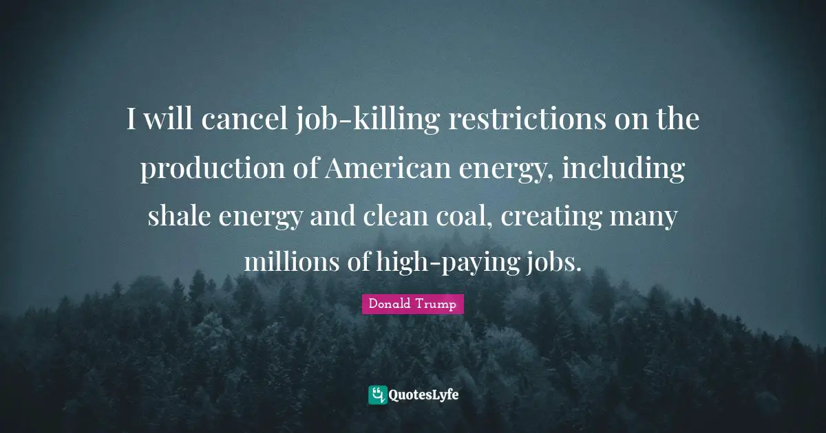 I will cancel job-killing restrictions on the production of American energy, including shale energy and clean coal, creating many millions of high-paying jobs.