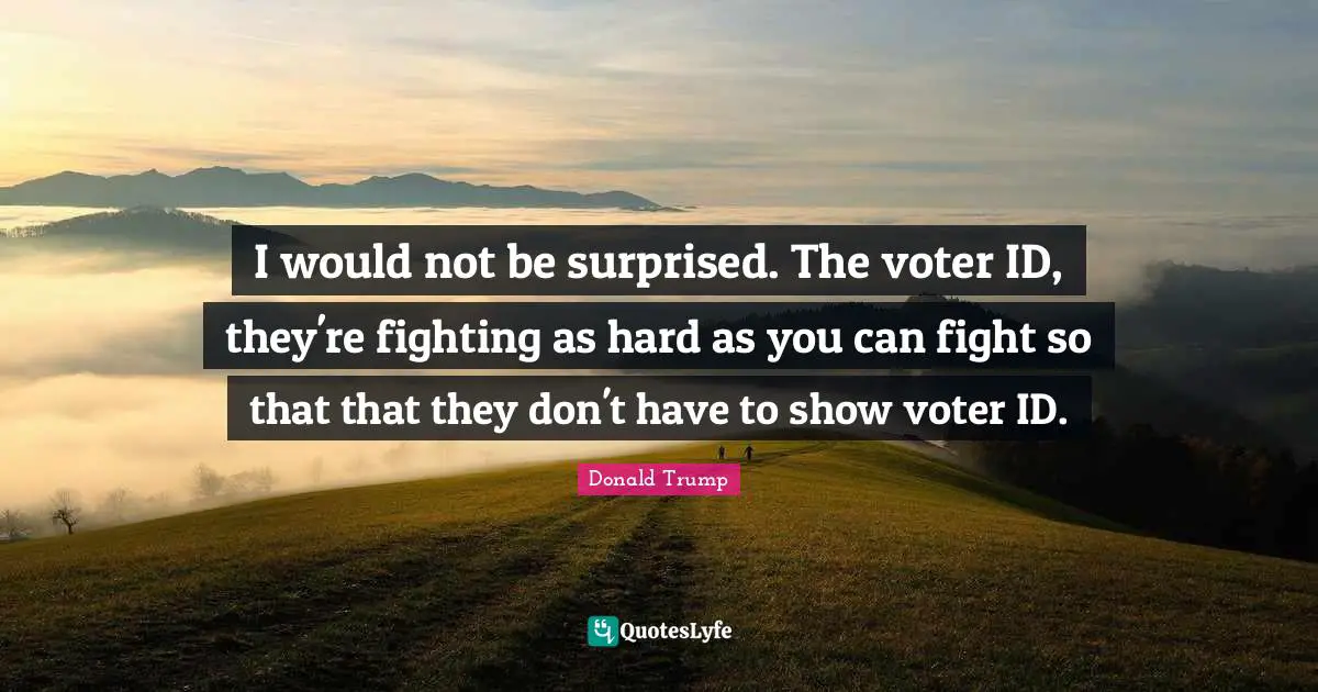 I would not be surprised. The voter ID, they're fighting as hard as you can fight so that that they don't have to show voter ID.